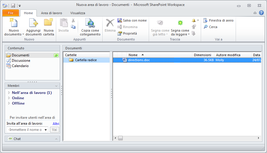 SharePoint Workspace 2010. Tutti i membri di un area di lavoro 2007 devono eseguire Microsoft Office Groove 2007 o Microsoft SharePoint Workspace 2010.