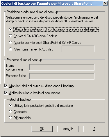 Finestra di dialogo Opzione agente di backup a livello di database Finestra di dialogo Opzione agente di backup a livello di database Nelle sezioni che seguono vengono illustrate le opzioni