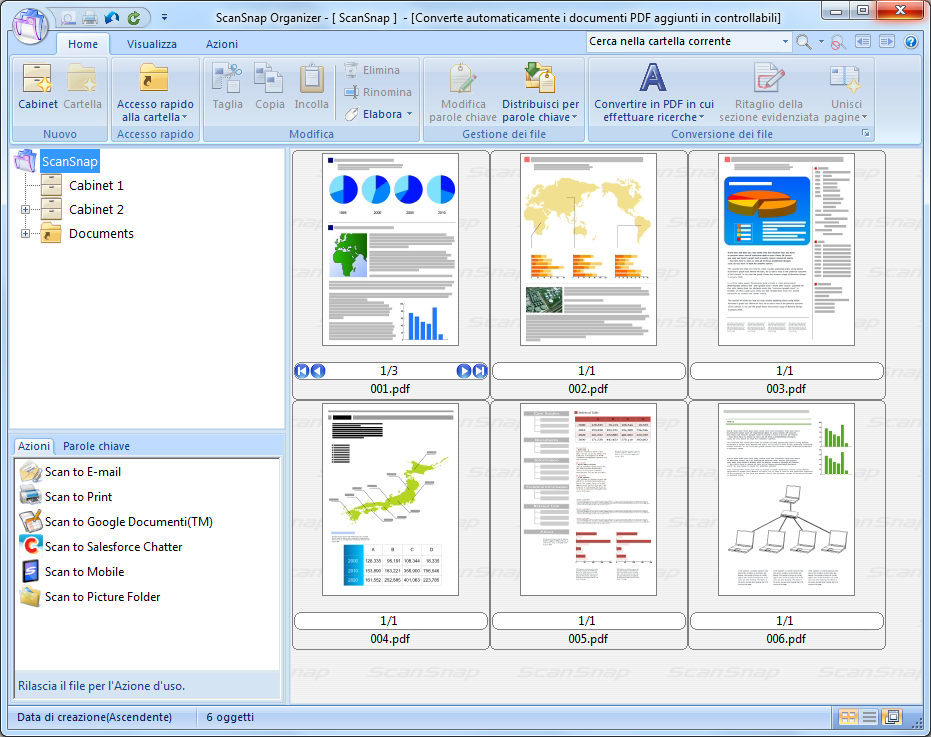 2.1 Finestra principale 2.1 Finestra principale La Finestra principale è usata per gestire i file. Si visualizza quando si avvia ScanSnap Organizer.