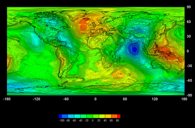 mappa del geoide basata su misure accurate della forza di gravità.