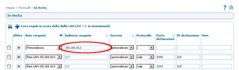 Indirizzo sorgente Nel campo Indirizzo sorgente va indicato l IP della macchina sorgente. Questo campo è modificabile sono se si sceglie come Rete sorgente Personalizzata.