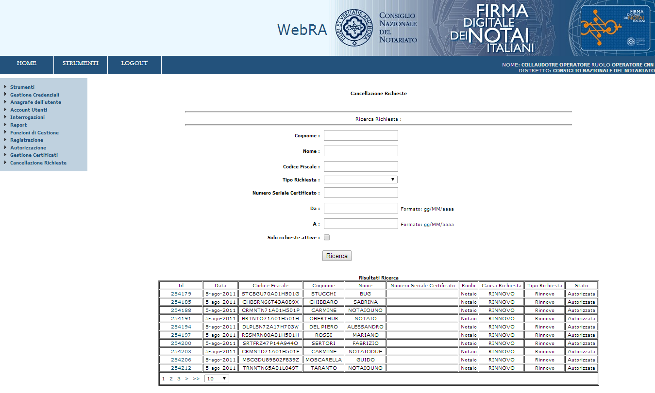 Figura 114 - Pagina Cancellazione richiesta- Elenco Risultati 3.