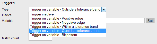 4.3 Pagine standard Pretrigger = Tempo in ms, con l'attivazione del trigger questa "procedura" è parte della registrazione Condizioni di trigger Figura 4-26 Esempio: Impostazione trigger