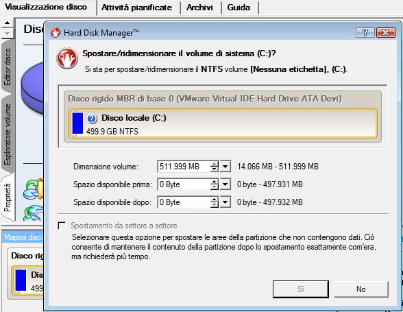 96 2. Rilasciare un po' di spazio libero (non meno di 10 GB per installare Windows XP) dalla partizione.