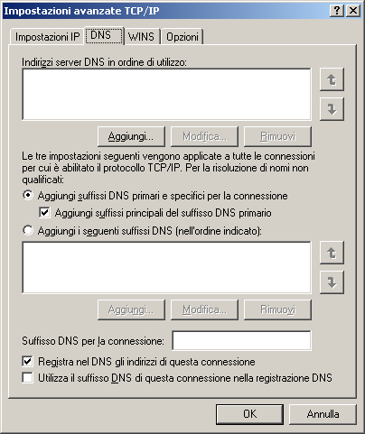 I Suffissi DNS (1) Esiste la possibilià di specificare i suffissi che verranno utilizzati nel caso di una richiesta di