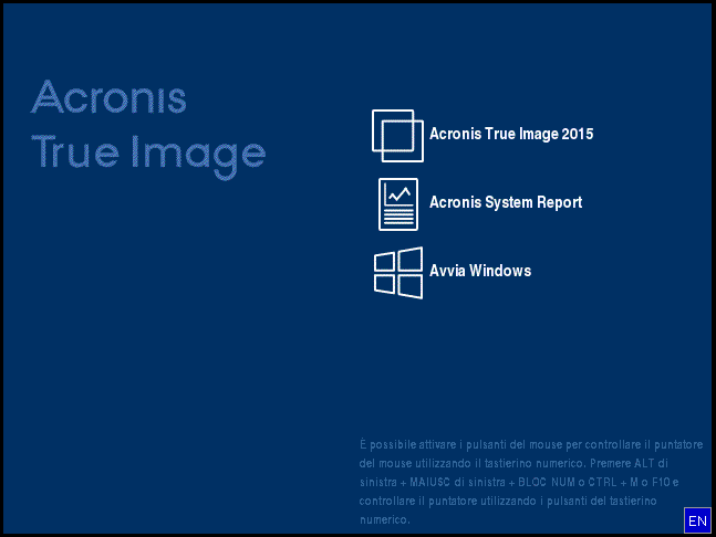 Se non si dispone di un mouse o di una tastiera di riserva, contattare il Supporto Acronis. Creerà un CD di ripristino personalizzato contenente i driver per i modelli di mouse e tastiera in uso.