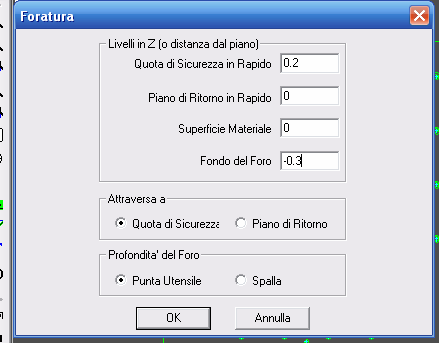 Passo successivo, foratura Di quanto si deve alzare Z per gli spostamenti (es. 0.