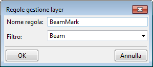 Esempio: Creazione di una regola per l'esportazione di marche della trave nel rispettivo layer È possibile esportare tutti i tipi di oggetti del disegno nei rispettivi layer.