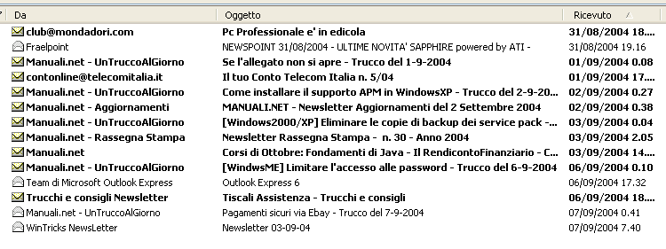 Scaricare e leggere la posta elettronica Per controllare le nuove e-mail che potrebbero essere arrivate è sufficiente avviare Outlook Express 6.