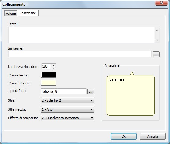 Attraverso i comandi della Sezione Descrizione è possibile definire alcune opzioni come la descrizione del collegamento.