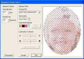 Conversione automatica di un'immagine in un disegno da ricamo (Layout & Editing/Immagine in esecuzione guidata punti) Se si seleziona Punto Foto 2 (Colore) Viene visualizzata una finestra di dialogo