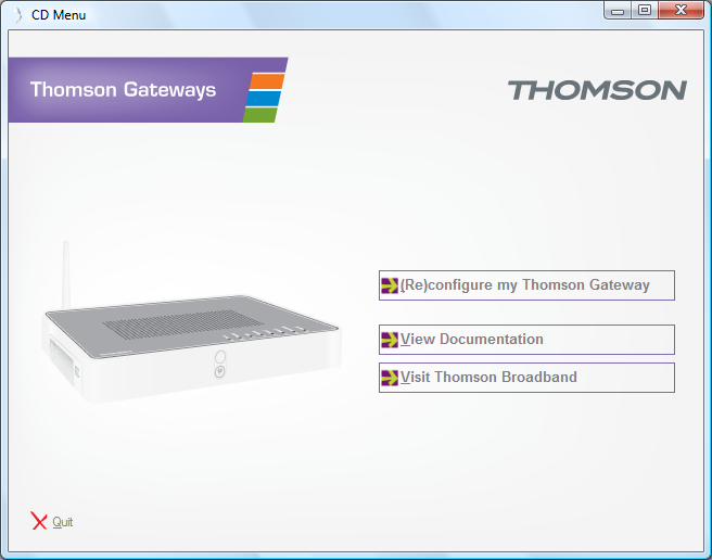 1 Installazione Menu del CD Nel menu del CD, fare clic su: Riconfigura Thomson Gateway per riconfigurare Thomson Gateway o aggiungere un nuovo computer alla rete.
