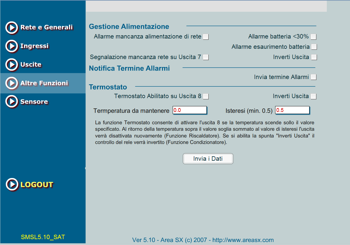 Altre Funzioni In questa schermata sono riportate le configurazioni per le funzionalità estese del dipositivo.