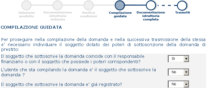 II QUESITO : L utente che sta compilando la domanda è il soggetto che sottoscrive la domanda?