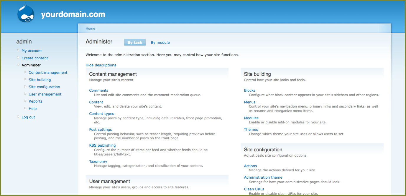 Content Management System (3) Un esempio di back-end di Drupal: consente di creare/modificare/cancellare pagine, creare menu, impostare l