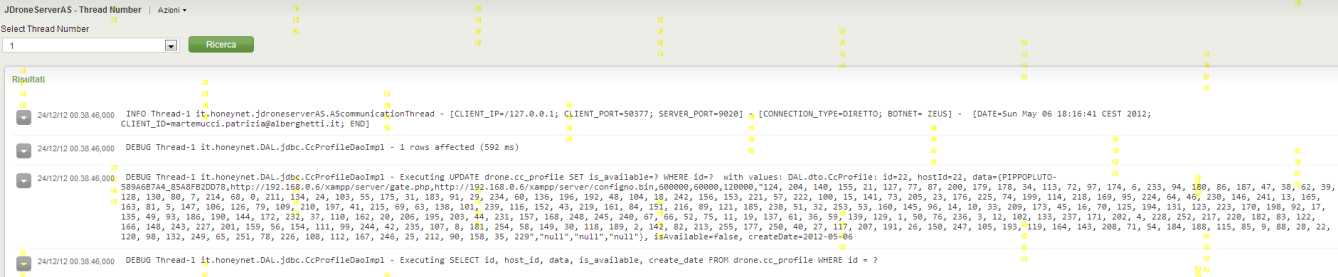 JDroneServerAS_THREAD_NUMBER: Questa vista, presente nel menu Form searches, opera sul sourcetype jdroneserveras.