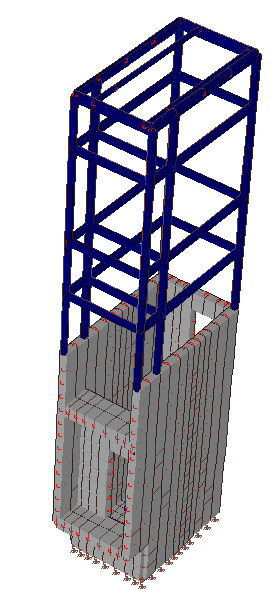 Figura 17 Spettro di progetto elastico per la scala metallica 9.2. MODELLO A ELEMENTI FINITI ASCENSORE ESTERNO Per l'analisi strutturale del castelletto dell'ascensore esterno in c.a. e carpenteria metallica si utilizza il modello a elementi finiti riportato nella figura seguente.