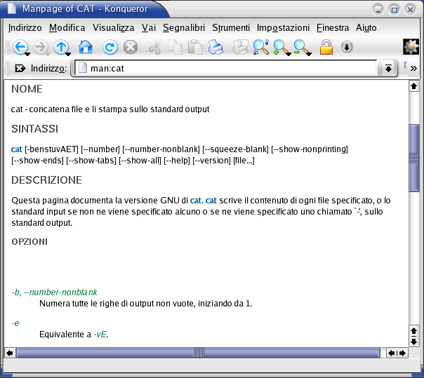 organizzate in categorie di programmi. Eccellente il contenuto di Aiuto, comprendente anche il manuale di Konqueror.