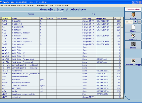 2.4. Laboratorio 2.4.1. Esami di laboratorio (archivio anagrafico) Dal menù principale di laboratorio si può accedere all archivio degli esami.