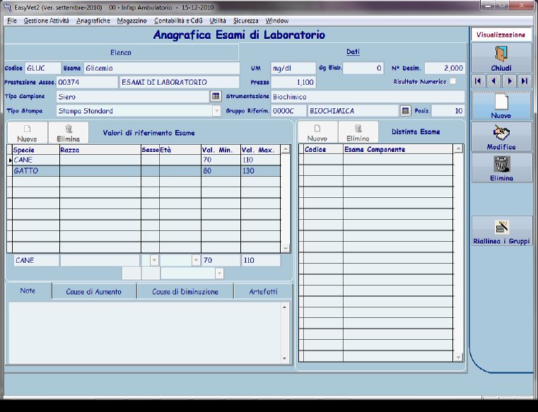 Vediamo nel dettaglio i Dati necessari per inserire un nuovo esame: Inseriamo per esempio il parametro GLICEMIA.