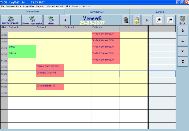 Facendo click sul Appuntamenti la procedura si posiziona sull agenda del giorno corrispondente alla data di sistema.