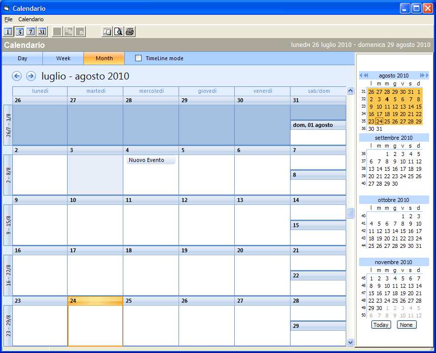fig. 13 Calendario appuntamenti È possibile modificare lo modalità di visualizzazione del calendario in giornaliero,
