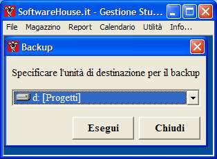 Utilità Il menù sistema consente di accedere alle funzioni di backup del database, impostazione del percorso di rete e gestione delle postazioni.