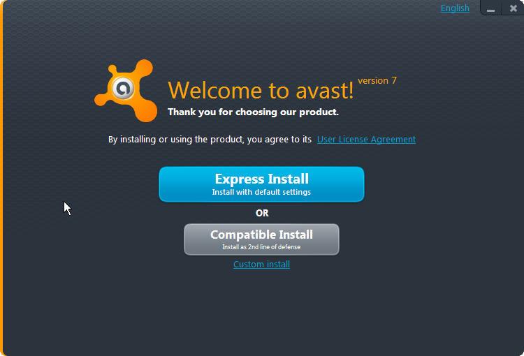 clic su "Run" arriverete alla schermata di installazione avast: Nell' angolo in alto a destra è possibile selezionare la vostra lingua preferita per l' installazione.