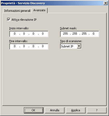 Concetti di base su Symantec AntiVirus Esecuzione delservizio Discovery 27 Configurazione del servizio Discovery per l'utilizzo degli indirizzi IP È possibile eseguire il servizio Discovery e