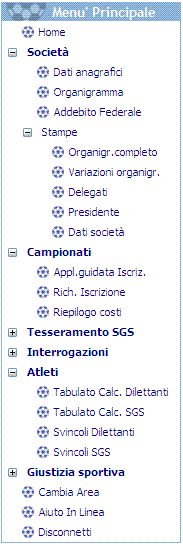Menù Principale Tutte le operazioni a disposizione si trovano nel menu posizionato alla sinistra della pagina.
