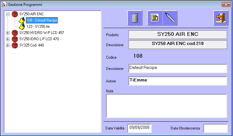 5.5 Programmi Consente di gestire, modificare, copiare, importare, esportare e stampare programmi. 5.5.1 Gestione Programmi [Full] Selezionando il menu Programmi Gestione Programmi si apre la seguente finestra Fig.