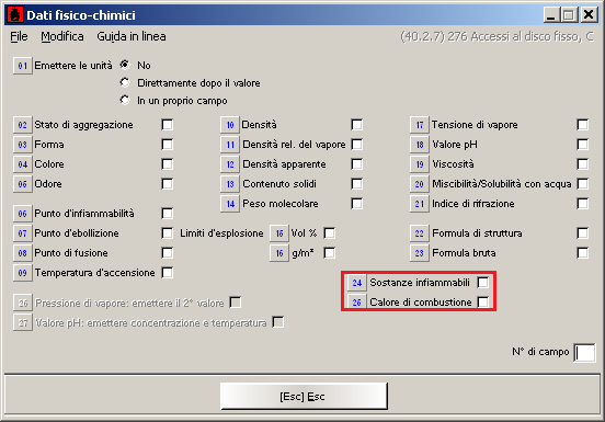 ChemGes Update 1/2015 / pagina 39 Tramite questo campo si possono selezionare uno o più flags come criterio di selezione per l emissione su file.