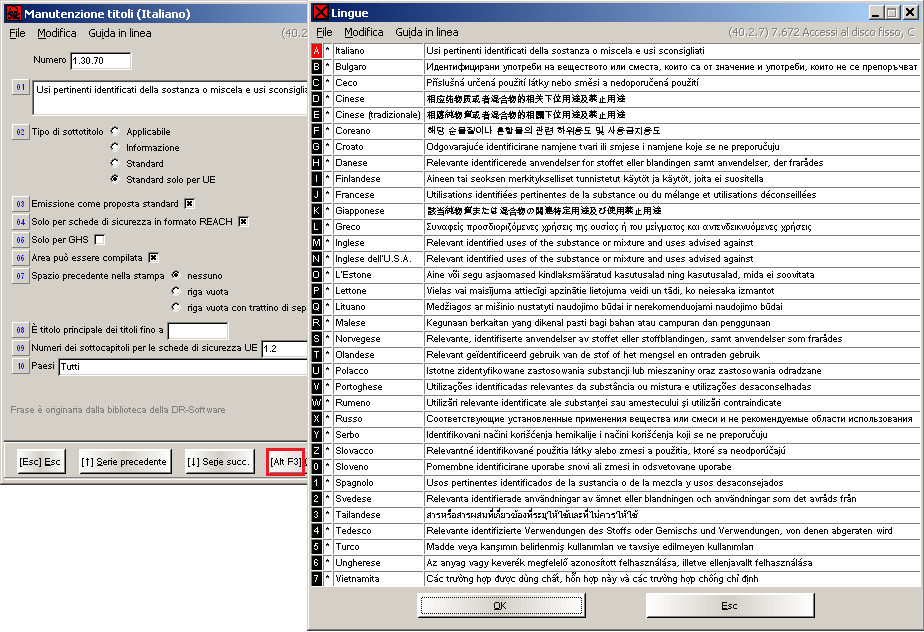 ChemGes Update 1/2015 / pagina 4 b) Visualizzazione di testi Per visualizzare contemporaneamente su un elenco i testi in tutte le lingue nella maschera Manutenzione titoli (Programmi di manutenzione