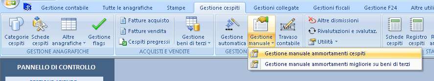 5) LA CORREZIONE DEL FONDO AMMORTAMENTO ACCANTONATO Per correggere il valore del fondo ammortamento accantonato di un cespite pregresso, dal menu CESPITI, apriamo il menu a tendina GESTIONE MANUALE