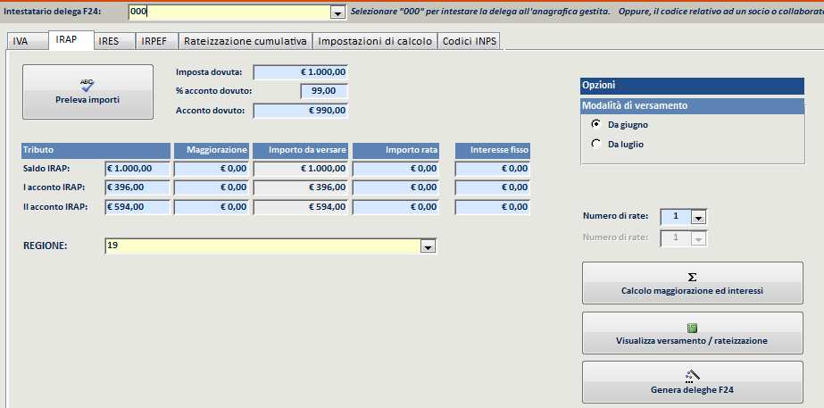 Infine, selezioniamo la sezione IRAP, e clicchiamo sul pulsante PRELEVA IMPORTI.