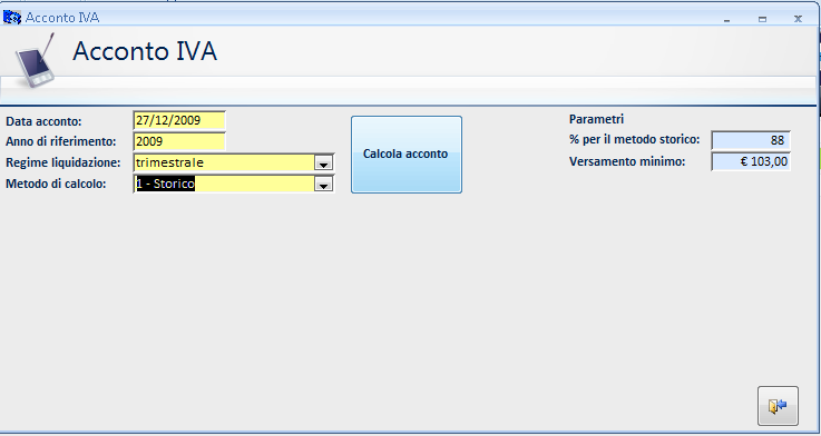 Quindi, dopo aver opportunamente compilato i campi proposti, clicchiamo sul pulsante CALCOLA ACCONTO IVA.