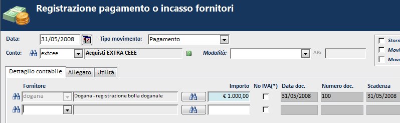 3) REGISTRAZIONI CONTABILI CON IL SOFTWARE BLUSTRING Al ricevimento della bolla doganale, effettueremo una registrazione rilevante ai fini IVA, con la normale procedura prevista per la registrazione