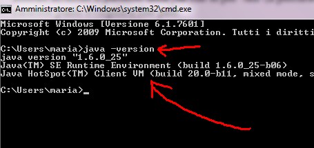 installazione avviare una shell dos (start comando 'cmd'), digitando 'java version' comparirà il messaggio di