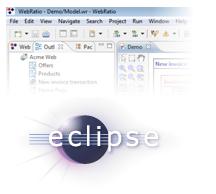 WebRatio quindi convive con tutti gli strumenti ed estensioni già disponibili in Eclipse per lo sviluppo di Web application Java EE: un editor avanzato di codice Java integrazione con i repository di