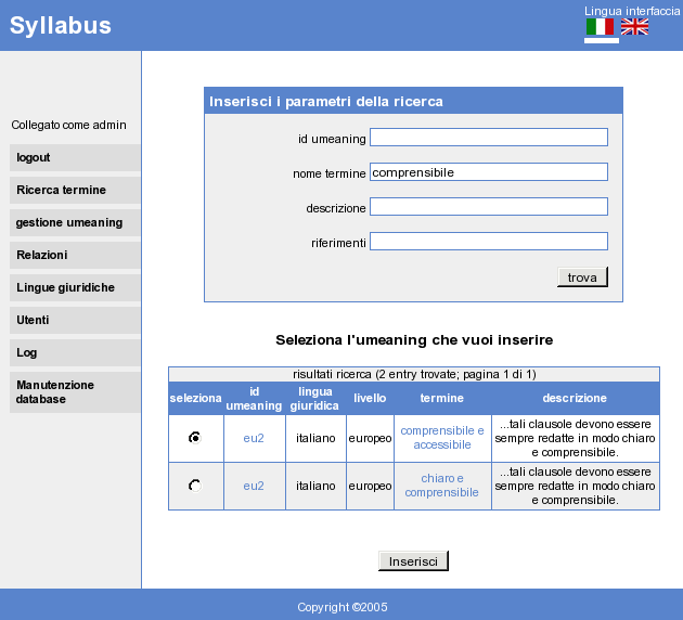 Capitolo 8 - Manuale d'uso di Syllabus Figura 8.7 Ricerca di un umeaning europeo da associare con uno nazionale 8.3.5 