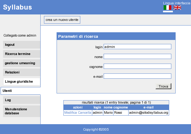 Capitolo 8 - Manuale d'uso di Syllabus Figura 8.10 Ricerca di un utente.