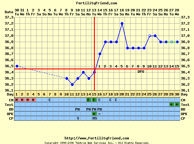 Gravidanza 3 Il grafico della gravidanza qui sopra mostra chiaramente l avvenuta ovulazione nel 15 giorno del ciclo e dei rapporti ben pianificati nel giorno precedente e nel giorno stesso dell