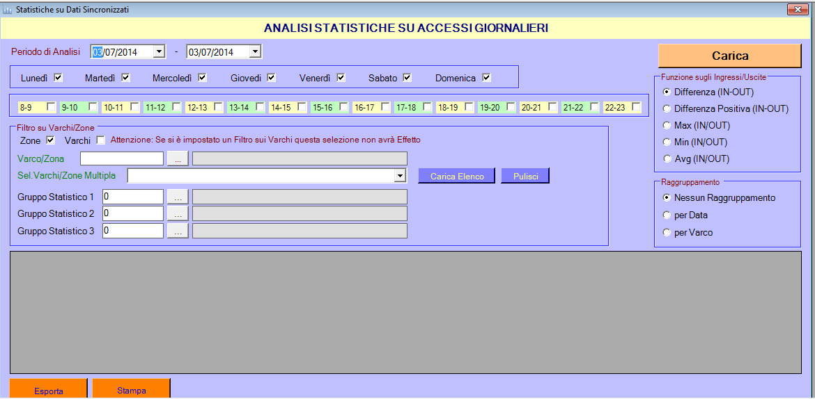 ANALISI DEI DATI COME SERIE STORICHE (Statistiche OFF-LINE) L' utente può selezionare i parametri sulla base dei quali viene effettuata l'interrogazione delle serie