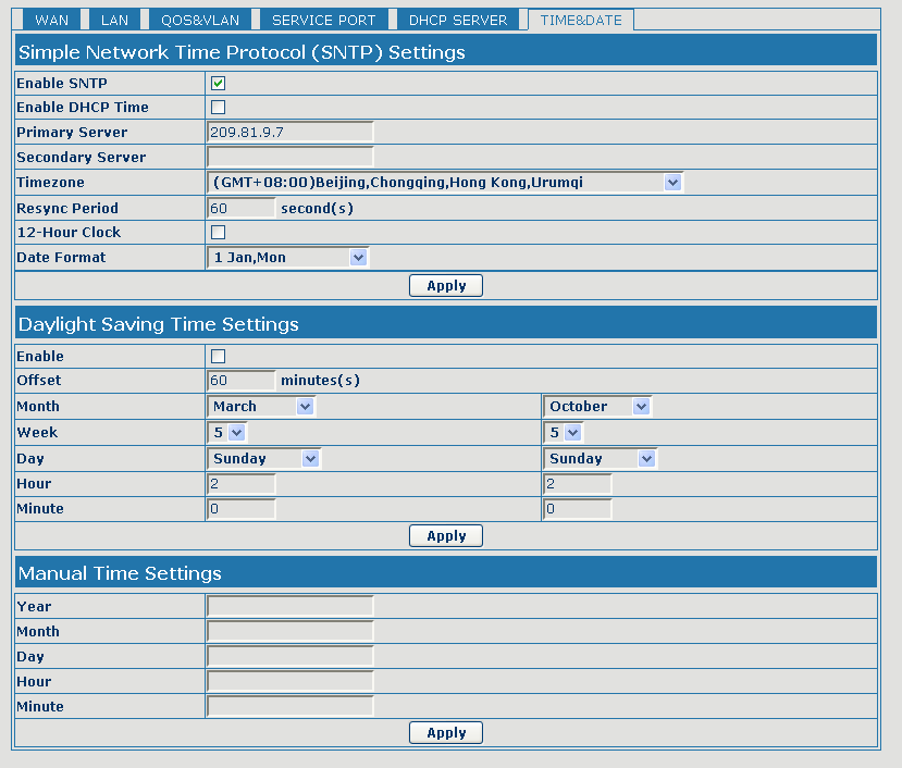 La pagina Time & Date La pagina di impostazione della data e dell'ora, permette di impostare posizione geografica del telefono, server SNTP