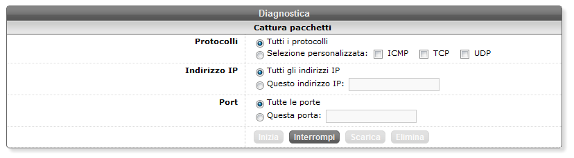 Capitolo 8 - Diagnostica Il pannello diagnostica mette a disposizione strumenti utili ad effettuare operazioni di troubleshooting.