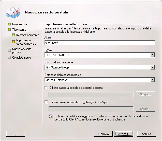 Impostazione dell'account del servizio agente di backup 6.