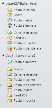 10 Presentazione di Symantec Enterprise Vault Informazioni su Virtual Vault per gli utenti di Outlook Figura 1-1 Esempio di Virtual Vault Il contenuto del vault selezionato viene visualizzato nel