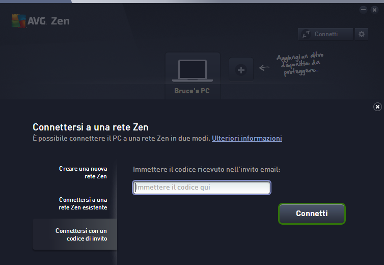 2. Fare clic sul pulsante dello stato (con il testo Connetti) e confermare facendo clic sul pulsante Prosegui nella finestra popup. 3.