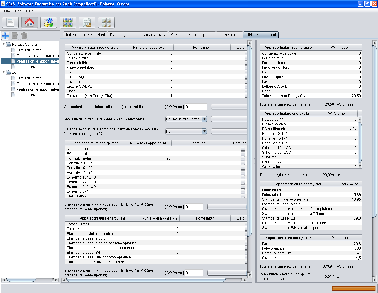 ACCORDO DI PROGRAMMA MSE-ENEA B.4 Scheda Risultati involucro In questa scheda vengono visualizzati i dati di output intermedi riguardanti il solo involucro.