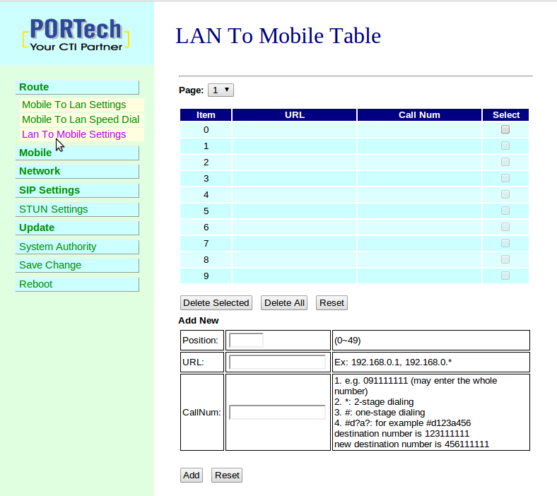 LAN To Mobile Table Cliccare su "Route" > "Lan to Mobile Settings".